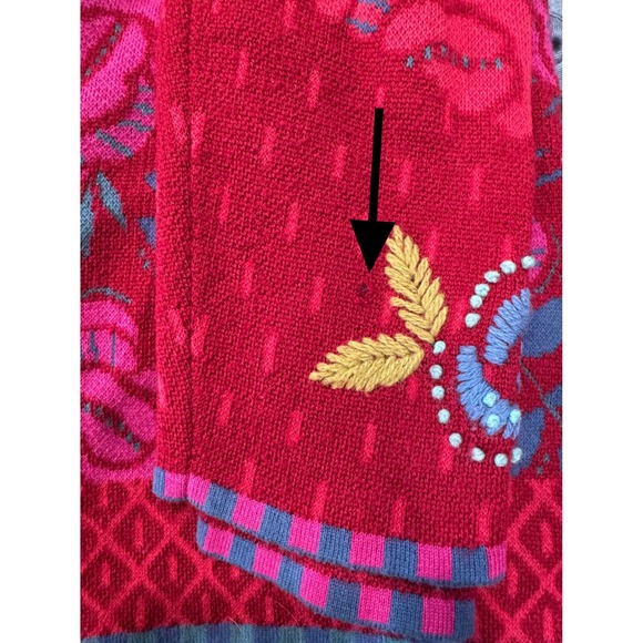 Gudrun Sjoden Roses Embroidered Button Front Cardigan Red Pink Floral‎ SM/Medium - Picture 11 of 12